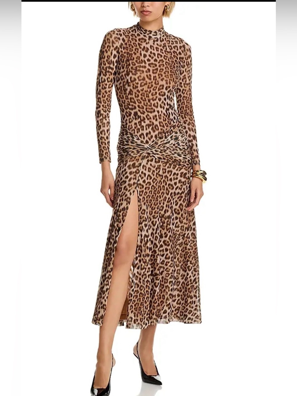 Bardot Brown Leopard-Print Long-Sleeve Twist Midi Dress
